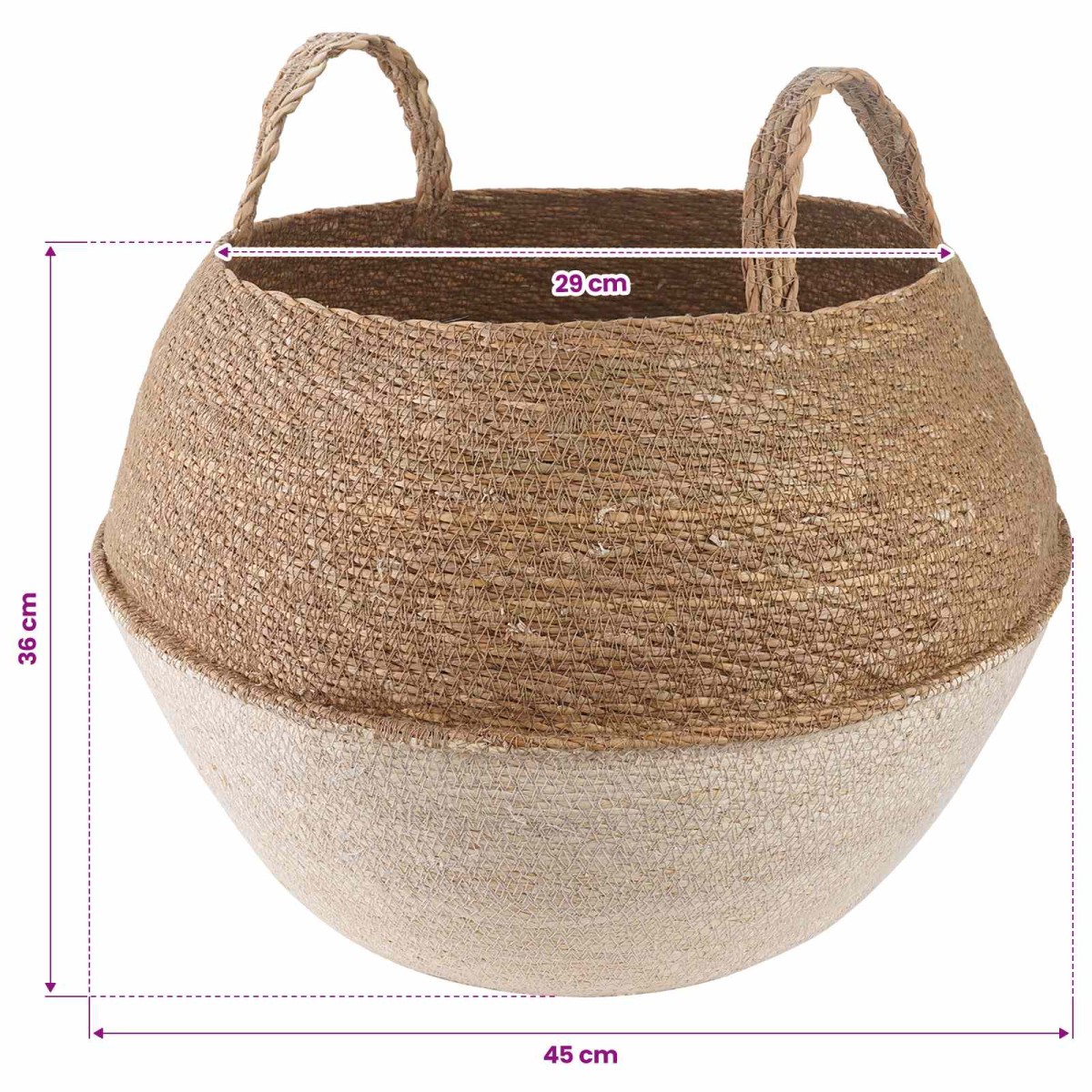 vidaXL Γλάστρα με Χερούλια 2 τμχ. Λευκό Ø 45 x 36 cm 100% Θαλασσόχορτο