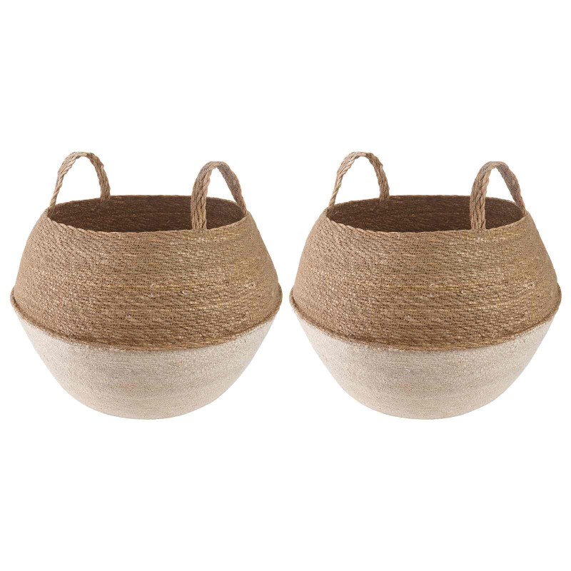 vidaXL Γλάστρα με Χερούλια 2 τμχ. Λευκό Ø 45 x 36 cm 100% Θαλασσόχορτο