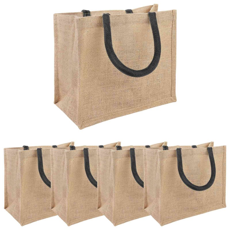 vidaXL Τσάντες από γιούτα 5 Φυσικό και Μαύρο 26 x 22 x 14 εκ