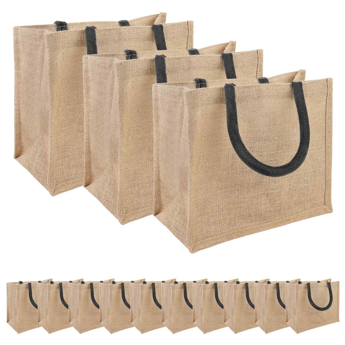 vidaXL Τσάντες από γιούτα 50 Φυσικό και Μαύρο 26 x 22 x 14 εκ
