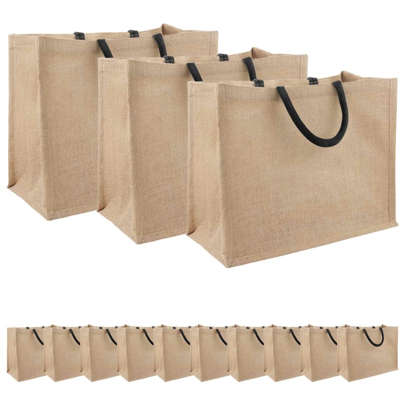 vidaXL Τσάντες από γιούτα 50 Φυσικό και Μαύρο 42 x 33 x 19 εκ