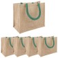 vidaXL Τσάντες από γιούτα 5 Φυσικό και Πράσινο 26 x 22 x 14 εκ