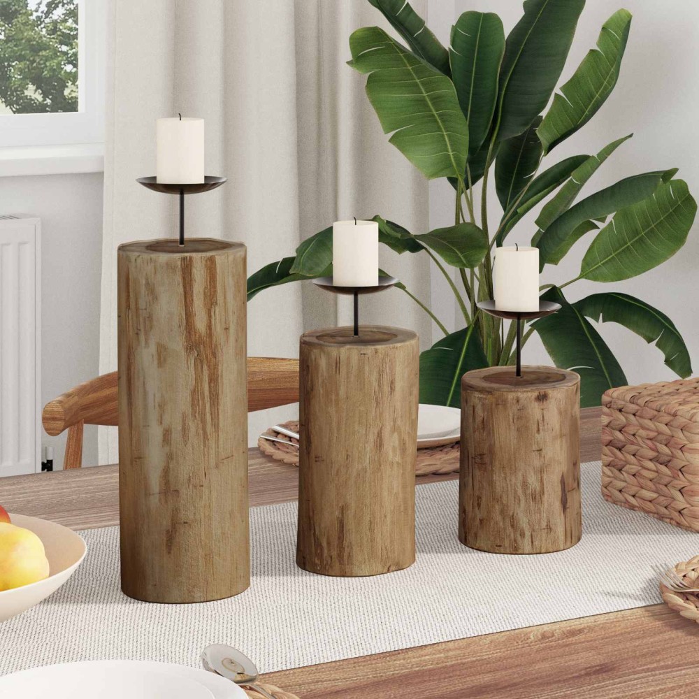 vidaXL Κηροπήγιο 3 τμχ. Φυσικό Μασίφ ξύλο teak