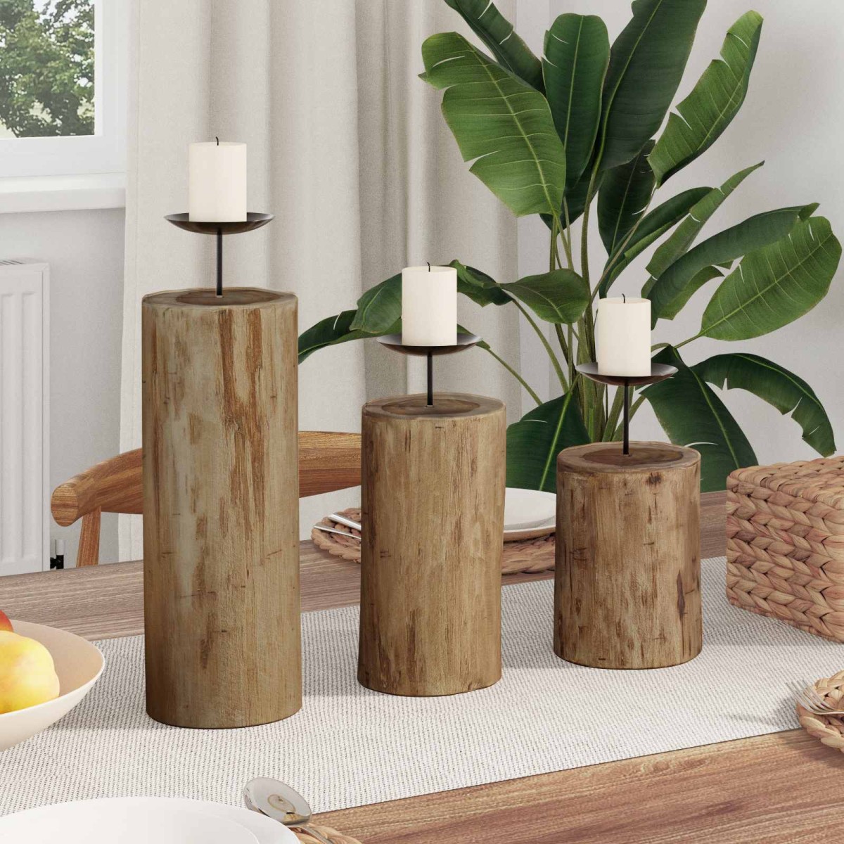 vidaXL Κηροπήγιο 3 τμχ. Φυσικό Μασίφ ξύλο teak