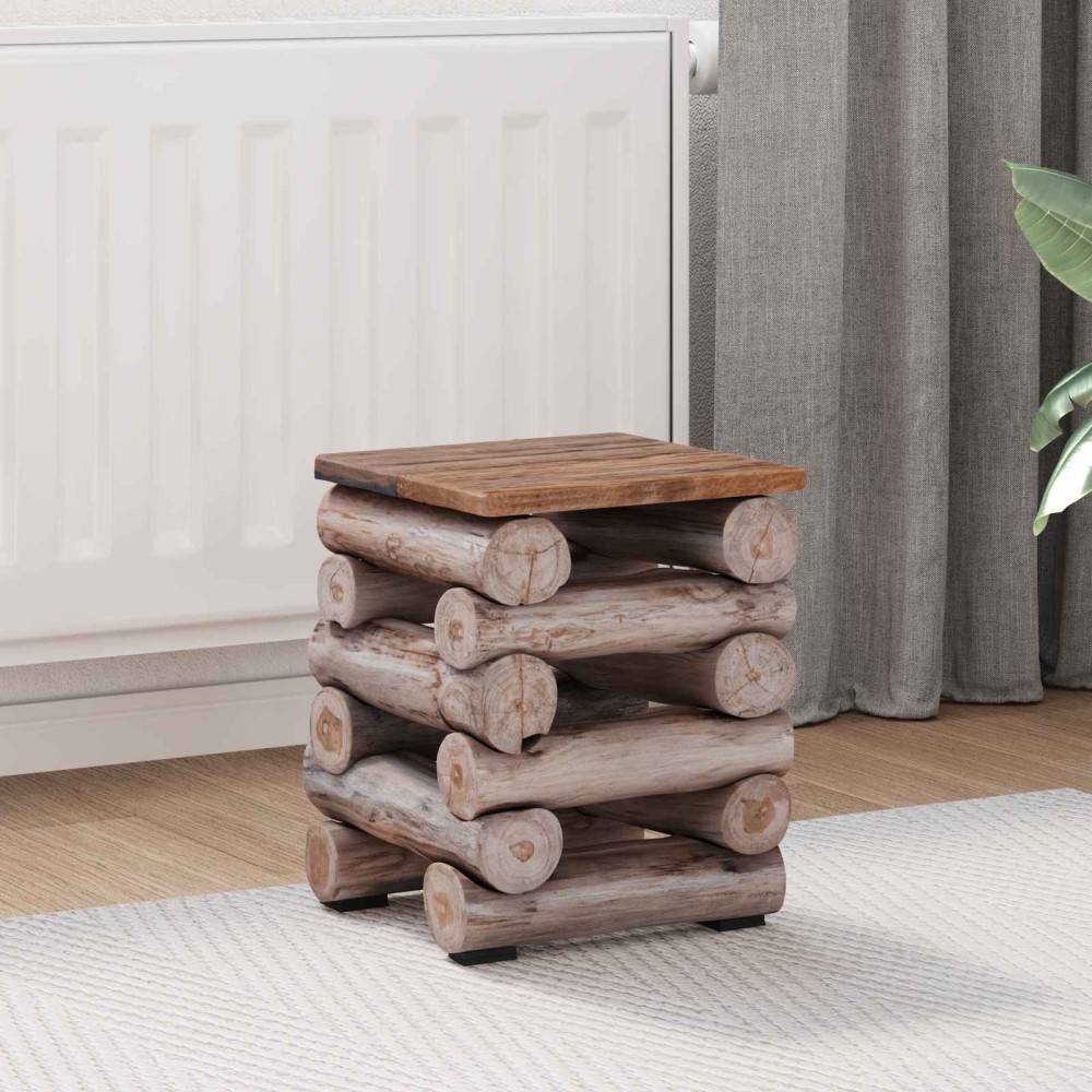 vidaXL Σκαμνί Φυσικό 30 x 30 x 38 cm Στερεό Ξύλο Τίκ