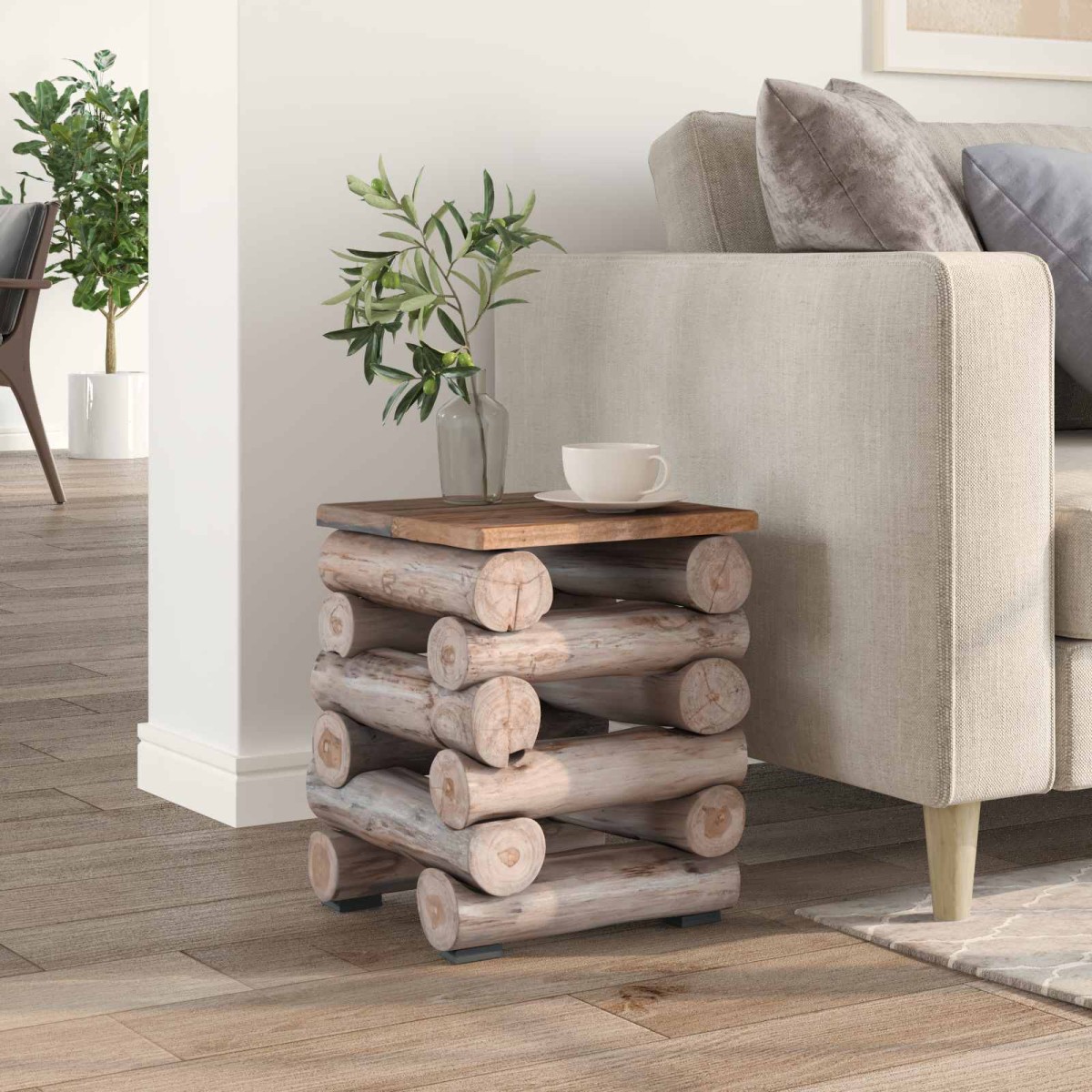 vidaXL Σκαμνί Φυσικό 30 x 30 x 38 cm Στερεό Ξύλο Τίκ