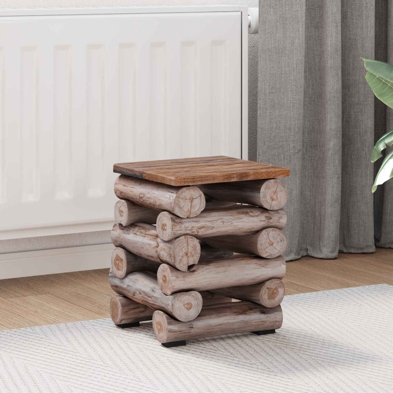 vidaXL Σκαμνί Φυσικό 30 x 30 x 38 cm Στερεό Ξύλο Τίκ
