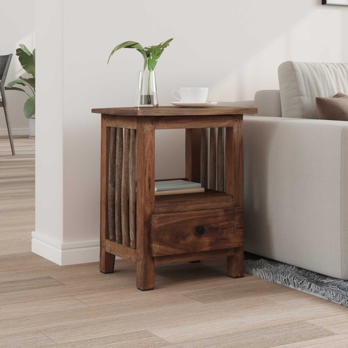 vidaXL Κομοδίνο με συρτάρι Καφέ 30 x 30 x 47 εκ Στερεό Ανακτηθέν Ξύλο