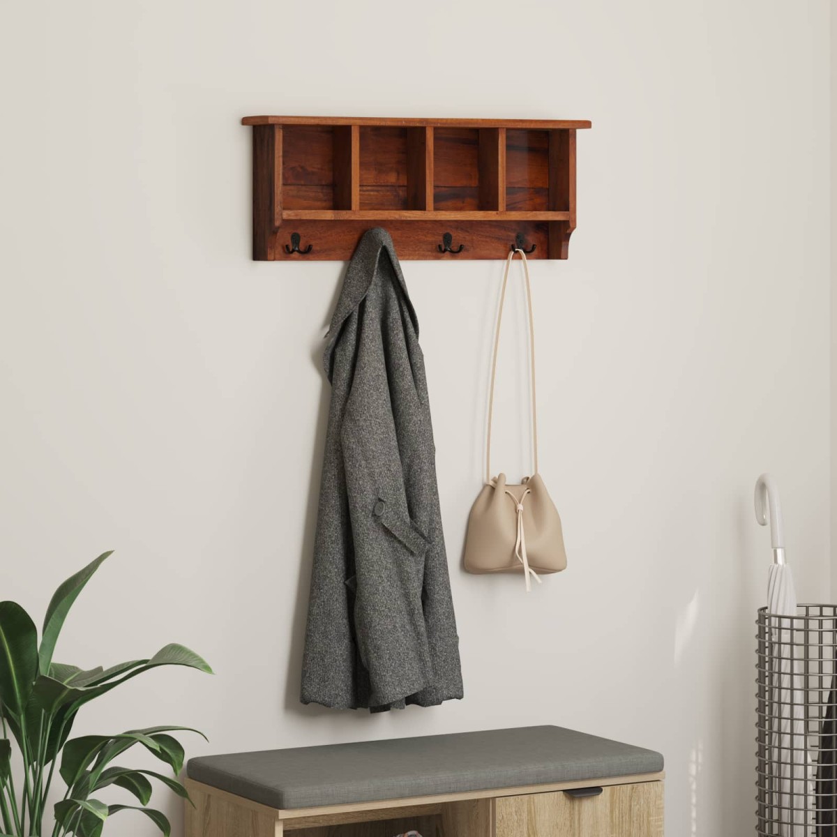 vidaXL Κρεμάστρα Καφέ 70 x 11 x 27 εκ. Στερεό ξύλο Μαόνι