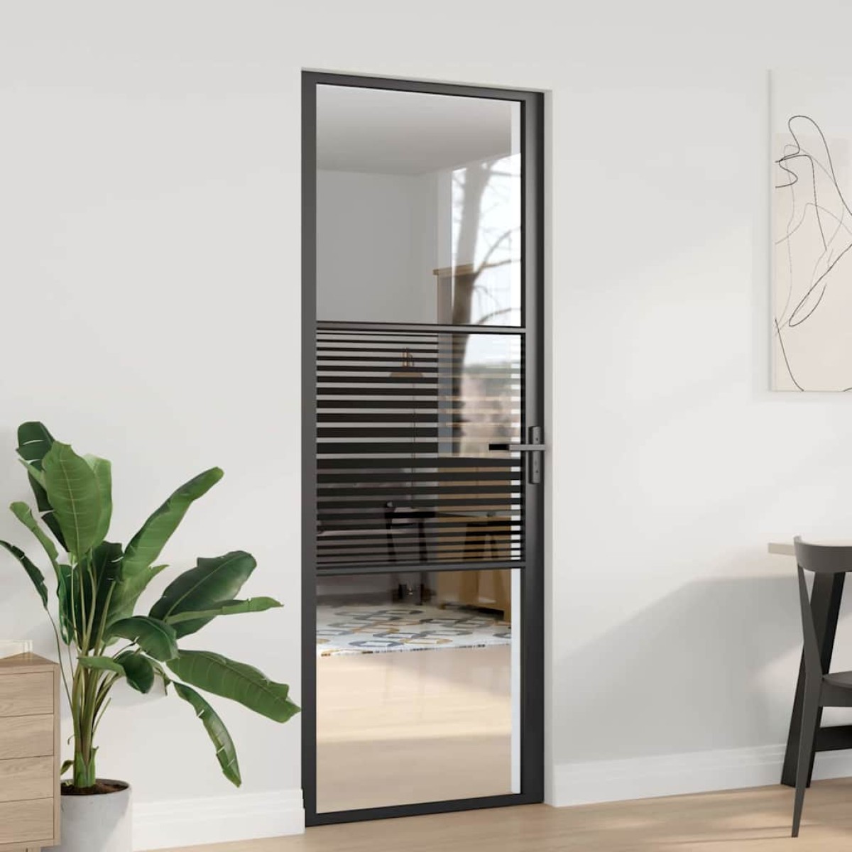 vidaXL Γυάλινη πόρτα Ριγέ Μαύρο 76 x 3,5 x 201,5 εκ Αλουμίνιο