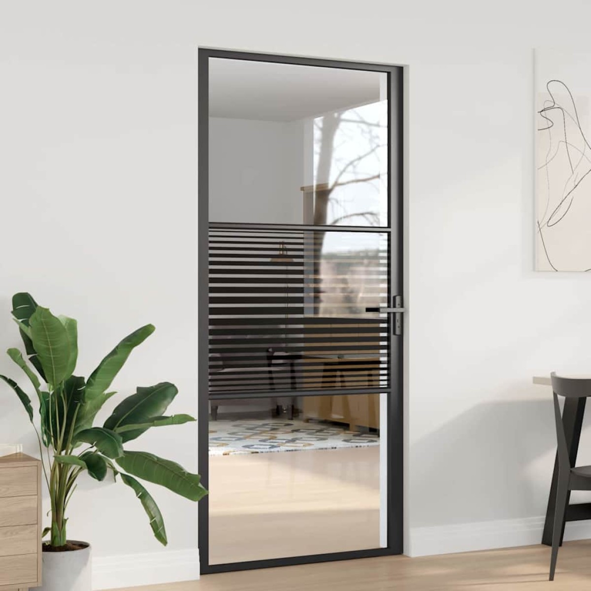 vidaXL Γυάλινη πόρτα Ριγέ Μαύρο 93 x 3,5 x 201,5 εκ Αλουμίνιο