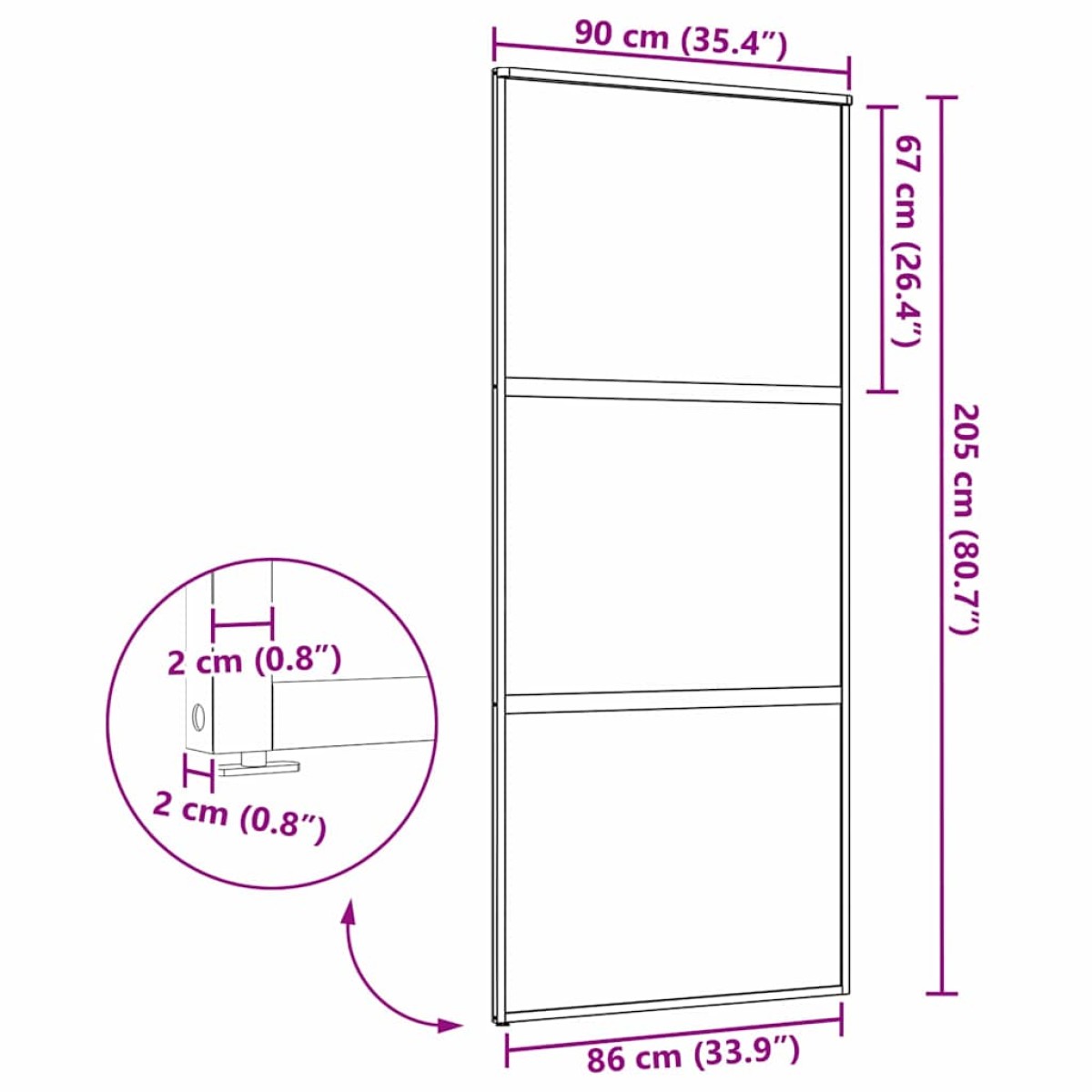 vidaXL Γυάλινη πόρτα Μαύρο 90 x 2 x 205 εκ. Αλουμίνιο