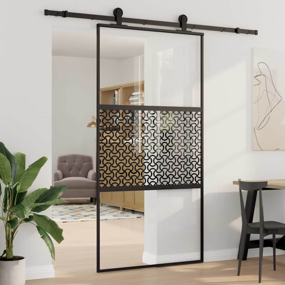 vidaXL Γυάλινη πόρτα Μαύρο 102,5 x 2 x 205 εκ. Αλουμίνιο