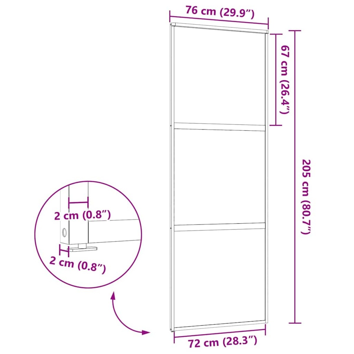 vidaXL Γυάλινη πόρτα Ριγέ Μαύρο 76 x 2 x 205 εκ. Αλουμίνιο