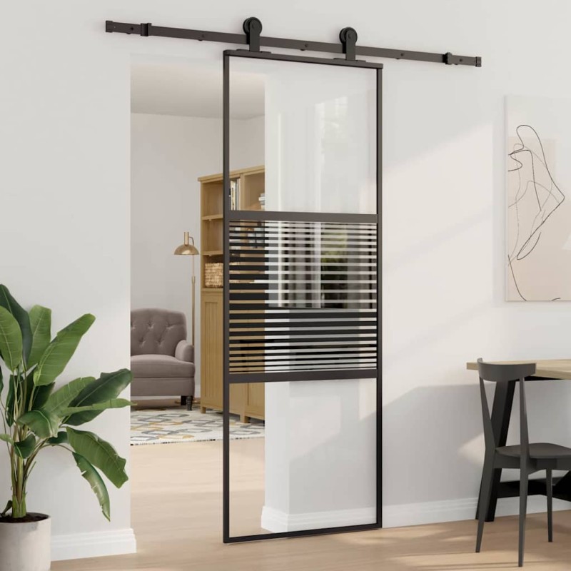 vidaXL Γυάλινη πόρτα Ριγέ Μαύρο 76 x 2 x 205 εκ. Αλουμίνιο