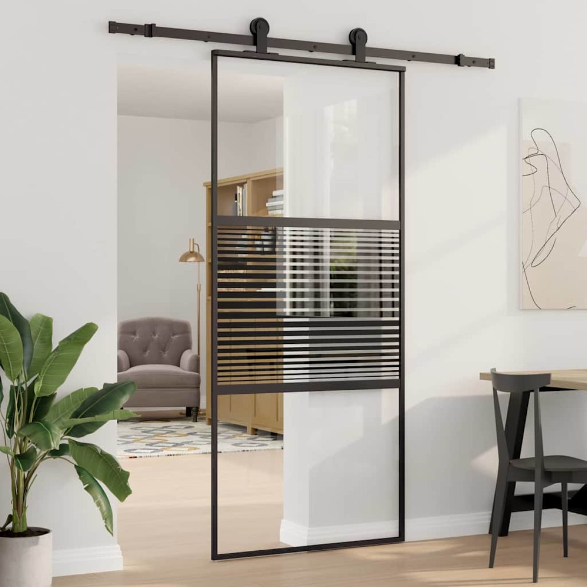 vidaXL Γυάλινη πόρτα Ριγέ Μαύρο 90 x 2 x 205 εκ. Αλουμίνιο