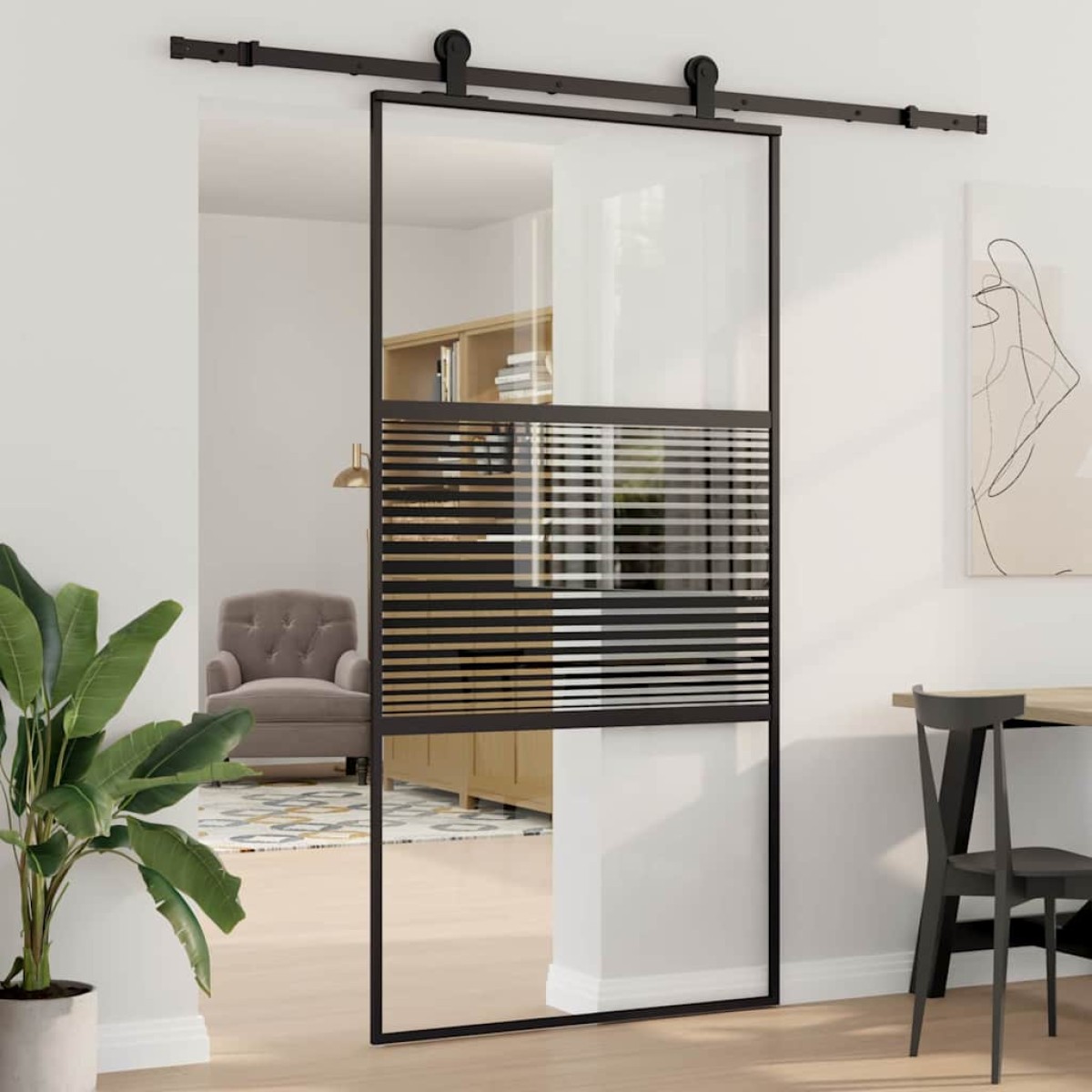 vidaXL Γυάλινη πόρτα Ριγέ Μαύρο 102,5 x 2 x 205 εκ. Αλουμίνιο