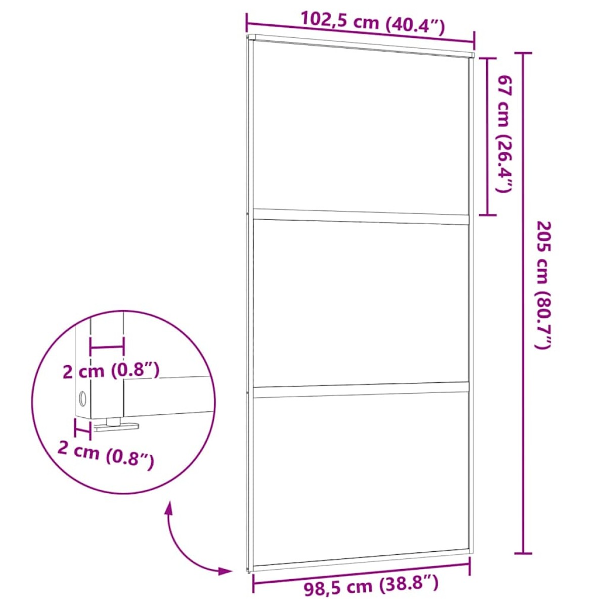 vidaXL Γυάλινη πόρτα Ριγέ Μαύρο 102,5 x 2 x 205 εκ. Αλουμίνιο