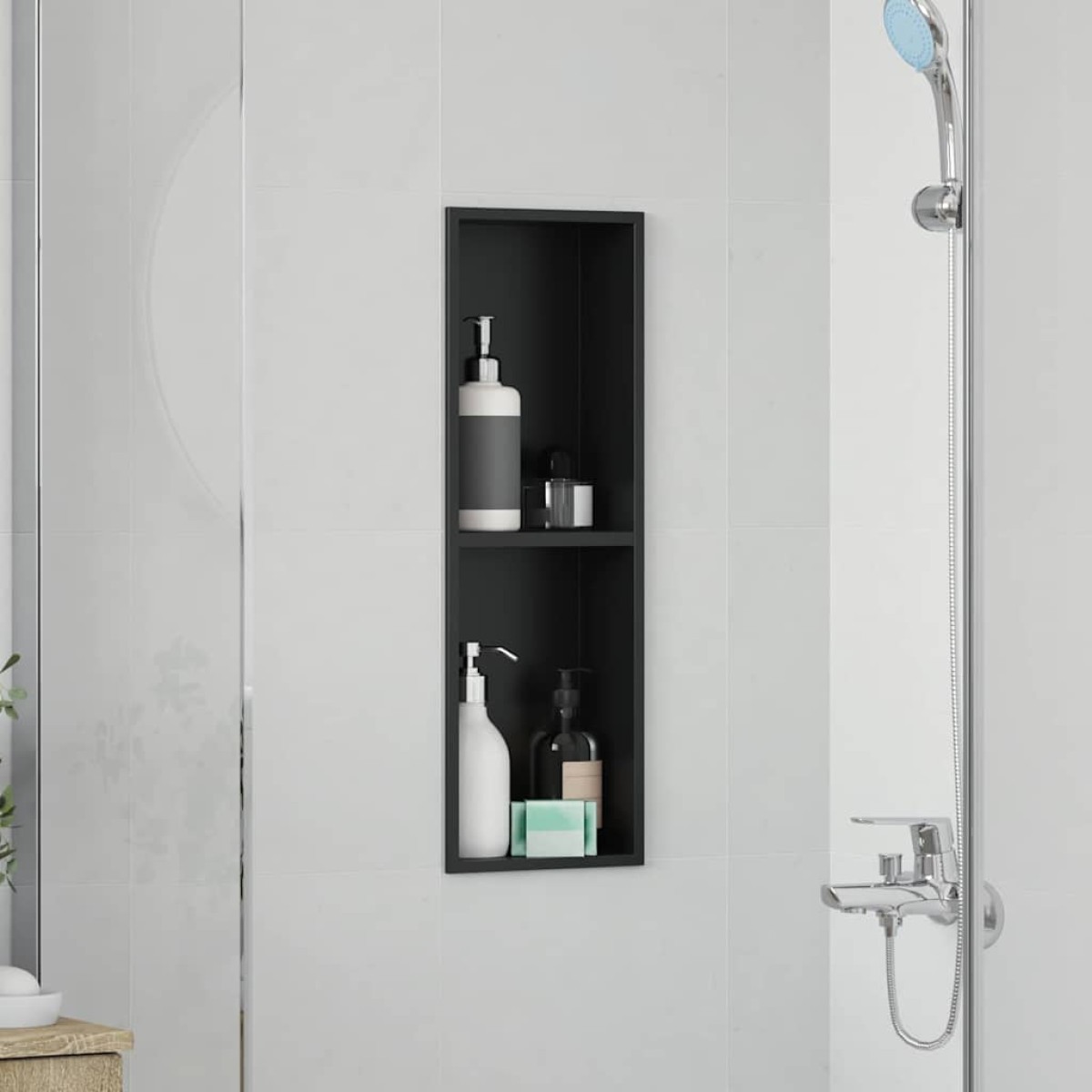 vidaXL Νίτσα Μπάνιου Μαύρο 60 x 20 x 9,5 εκ Ανοξείδωτο ατσάλι