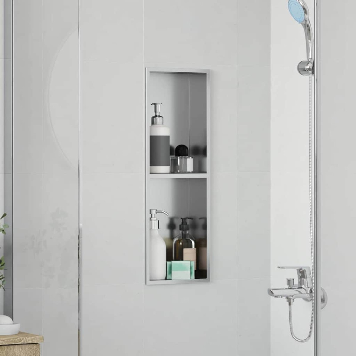 vidaXL Νίτσα Μπάνιου Ασημί 60 x 20 x 9,5 εκ Ανοξείδωτο ατσάλι