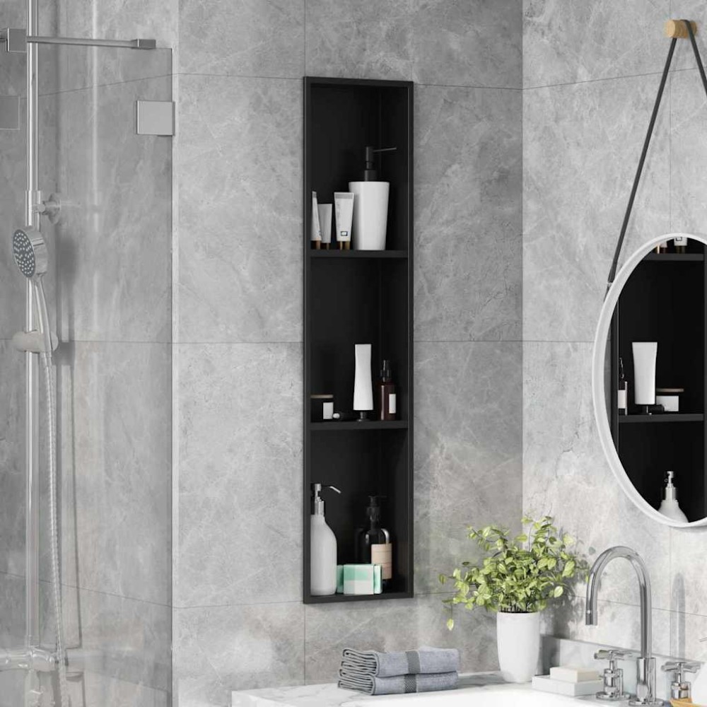 vidaXL Νίτσα Μπάνιου Μαύρο 90 x 20 x 9,5 εκ Ανοξείδωτο ατσάλι