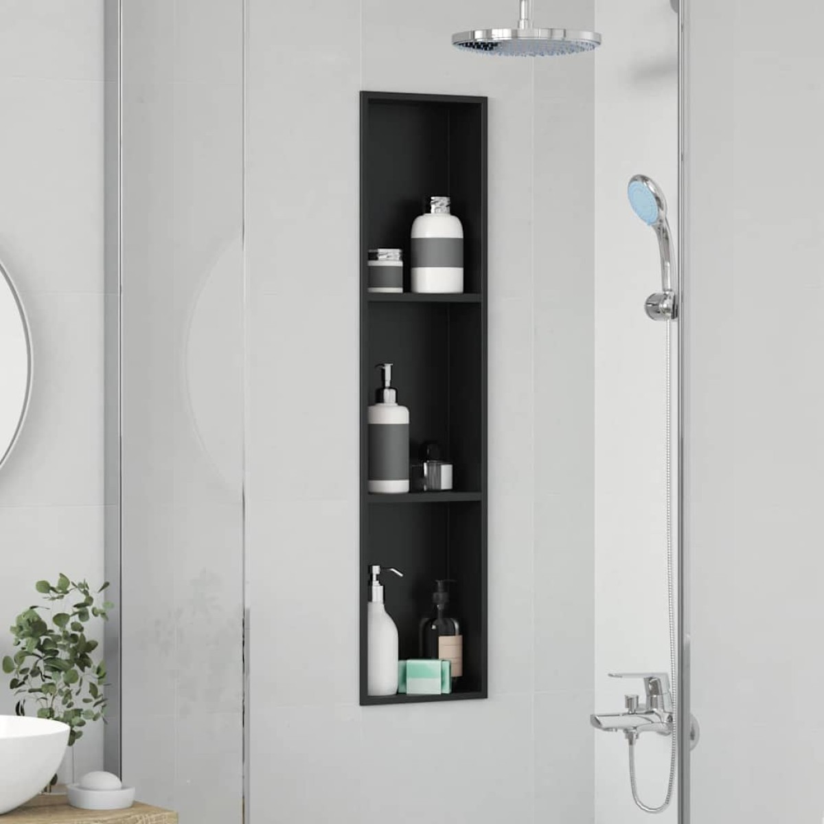 vidaXL Νίτσα Μπάνιου Μαύρο 90 x 20 x 9,5 εκ Ανοξείδωτο ατσάλι