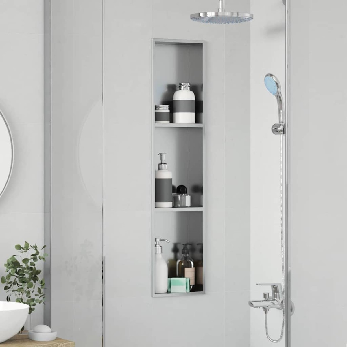 vidaXL Νίτσα Μπάνιου Ασημί 90 x 20 x 9,5 εκ Ανοξείδωτο ατσάλι