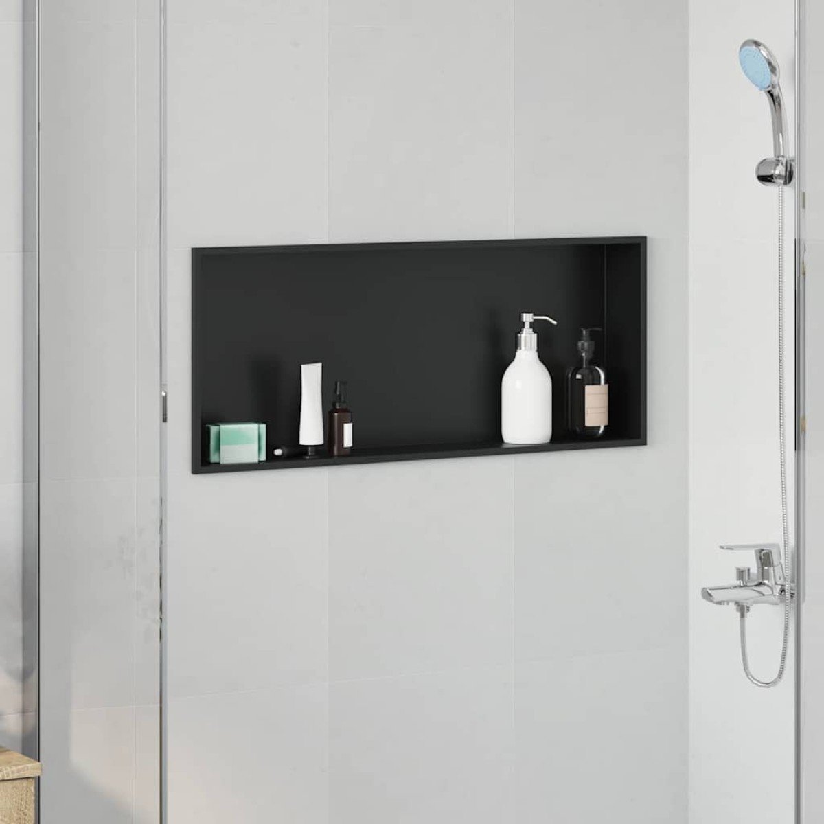 vidaXL Νίτσα Μπάνιου Μαύρο 75 x 30 x 9,5 εκ. Ανοξείδωτο ατσάλι