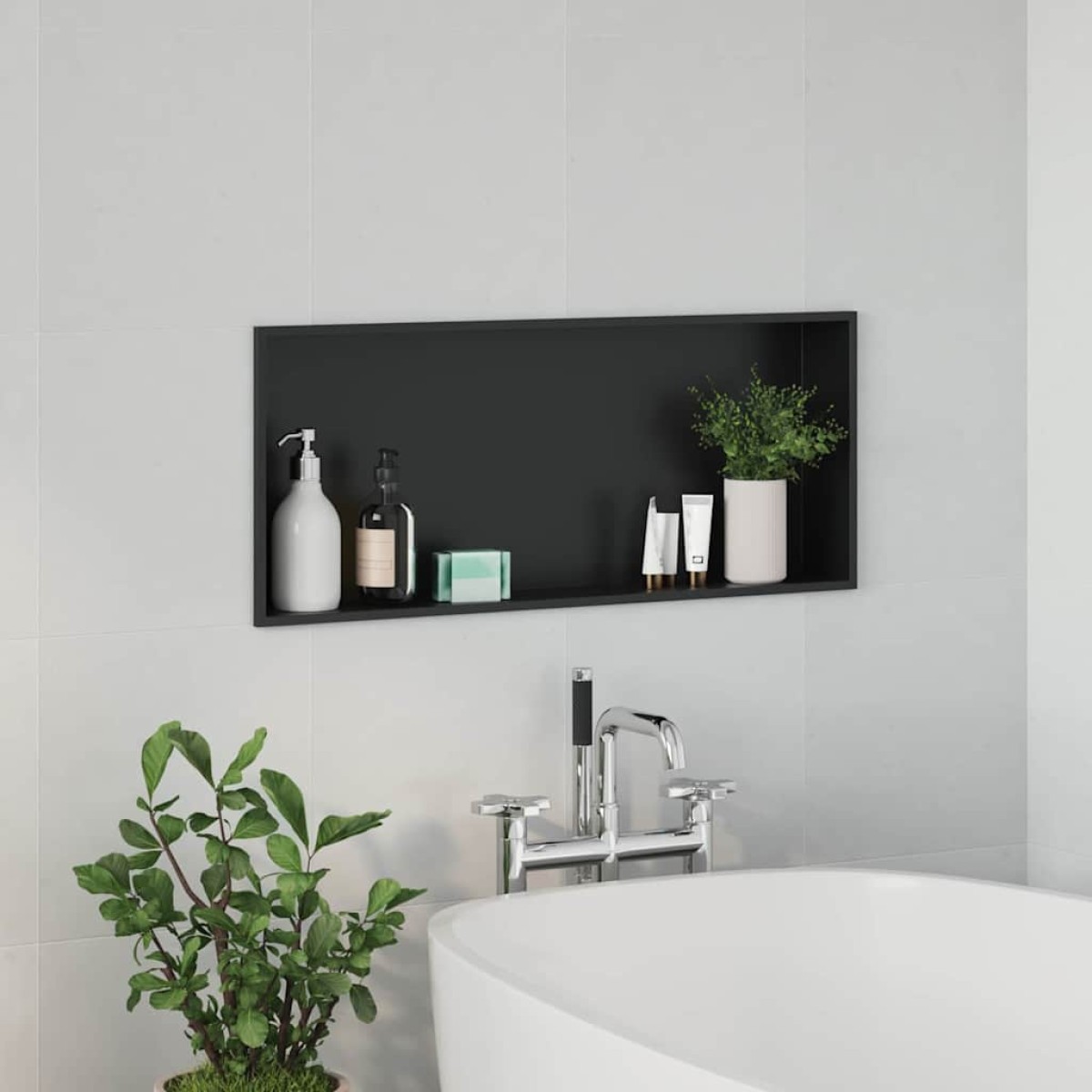 vidaXL Νίτσα Μπάνιου Μαύρο 75 x 30 x 9,5 εκ. Ανοξείδωτο ατσάλι