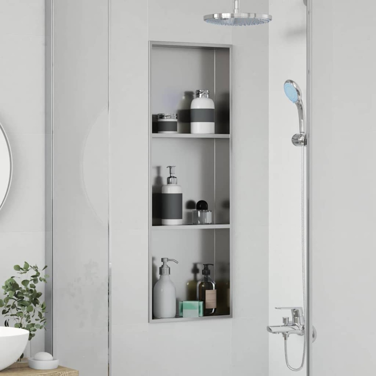 vidaXL Νίτσα Μπάνιου Ασημί 90 x 30 x 9,5 εκ. Ανοξείδωτο ατσάλι