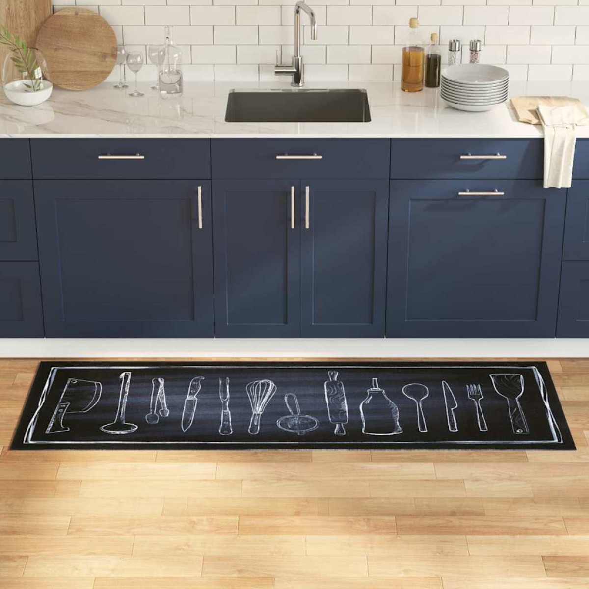 vidaXL Χαλί Κουζίνας Μαύρο 180 x 60 cm Βελούδο