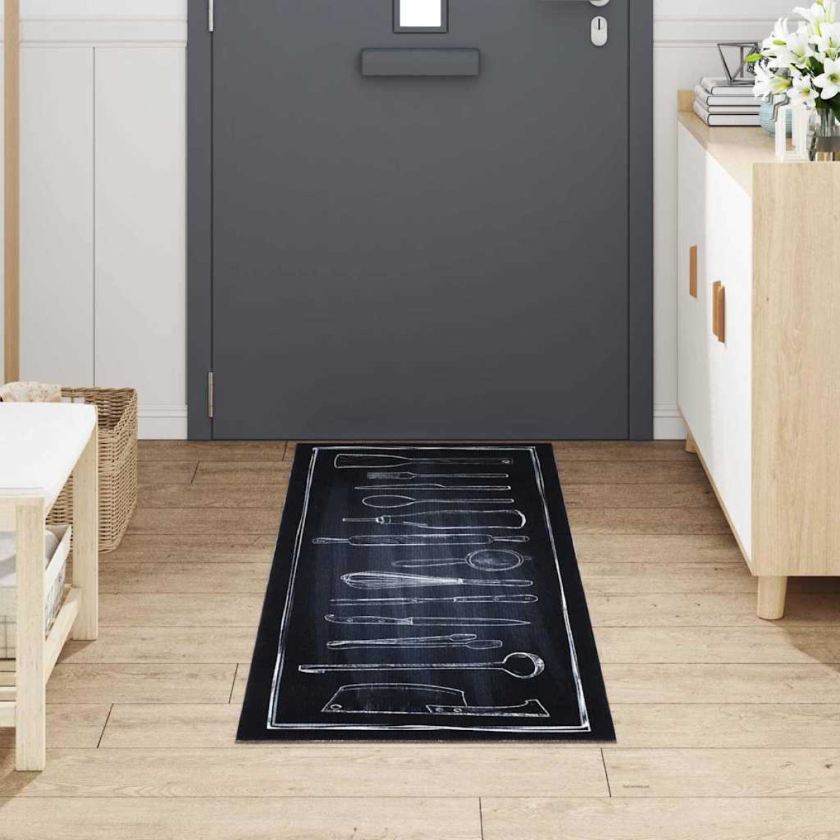 vidaXL Χαλί Κουζίνας Μαύρο 180 x 60 cm Βελούδο