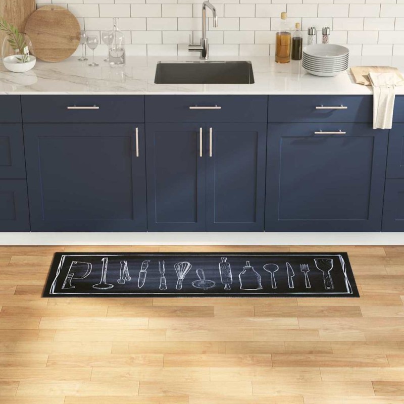 vidaXL Χαλί Κουζίνας Μαύρο 150 x 45 εκ Βελούδο