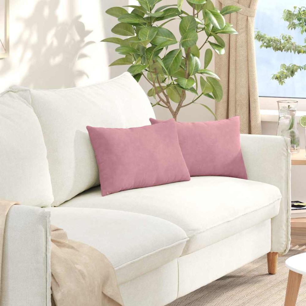 vidaXL Μαξιλάρι Καναπέ 2 pcs Ροζ 50 x 30 cm Υφασμάτινο Κορντουρά
