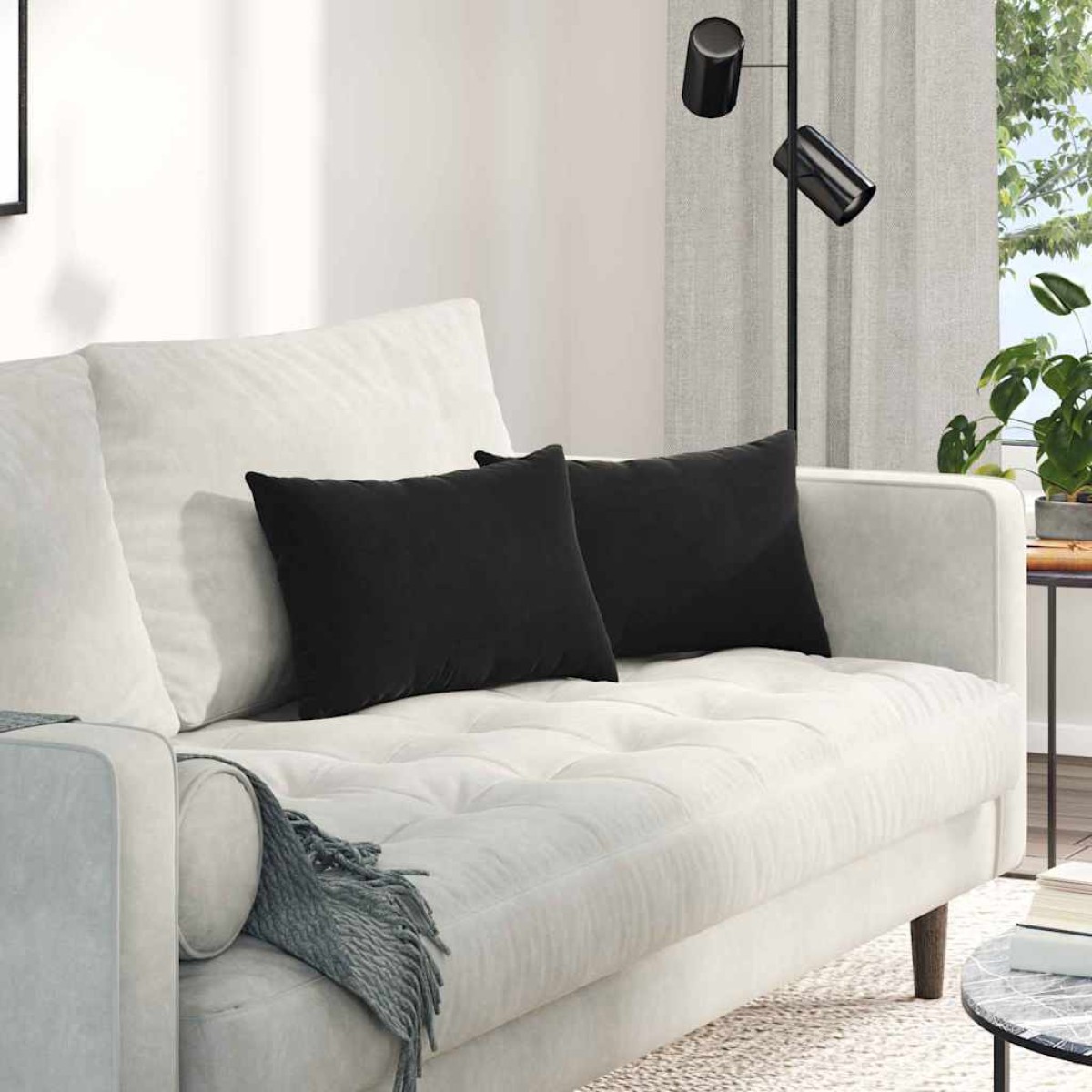 vidaXL Μαξιλάρι Καναπέ 2 pcs Μαύρο 50 x 30 cm Υφασμάτινο Κορντουρά