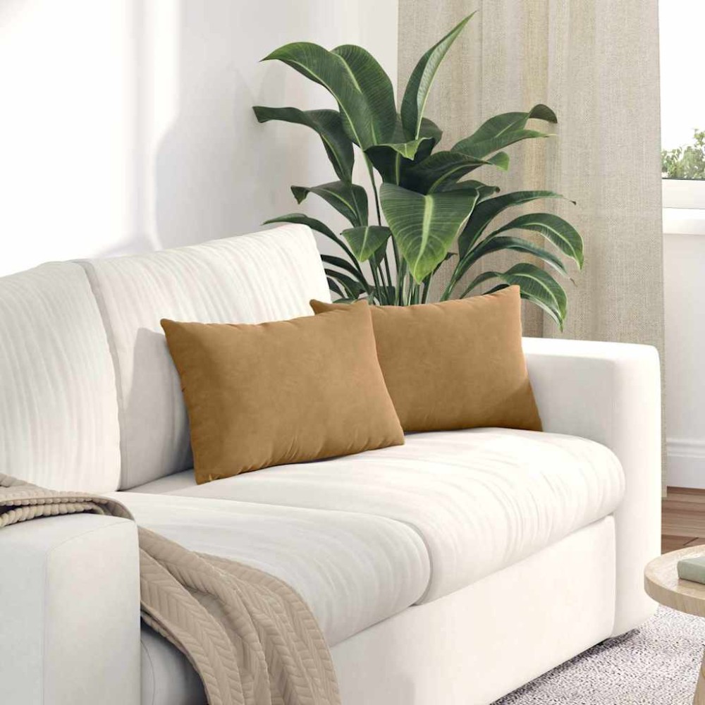 vidaXL Μαξιλάρι Καναπέ 2 pcs Καφέ 50 x 30 cm Υφασμάτινο Κορντουρά