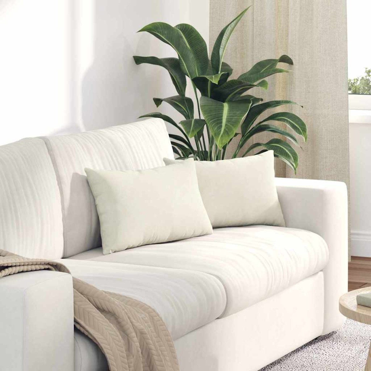 vidaXL Μαξιλάρι Καναπέ 2 pcs Κρεμ 50 x 30 cm Υφασμάτινο Κορντουρά