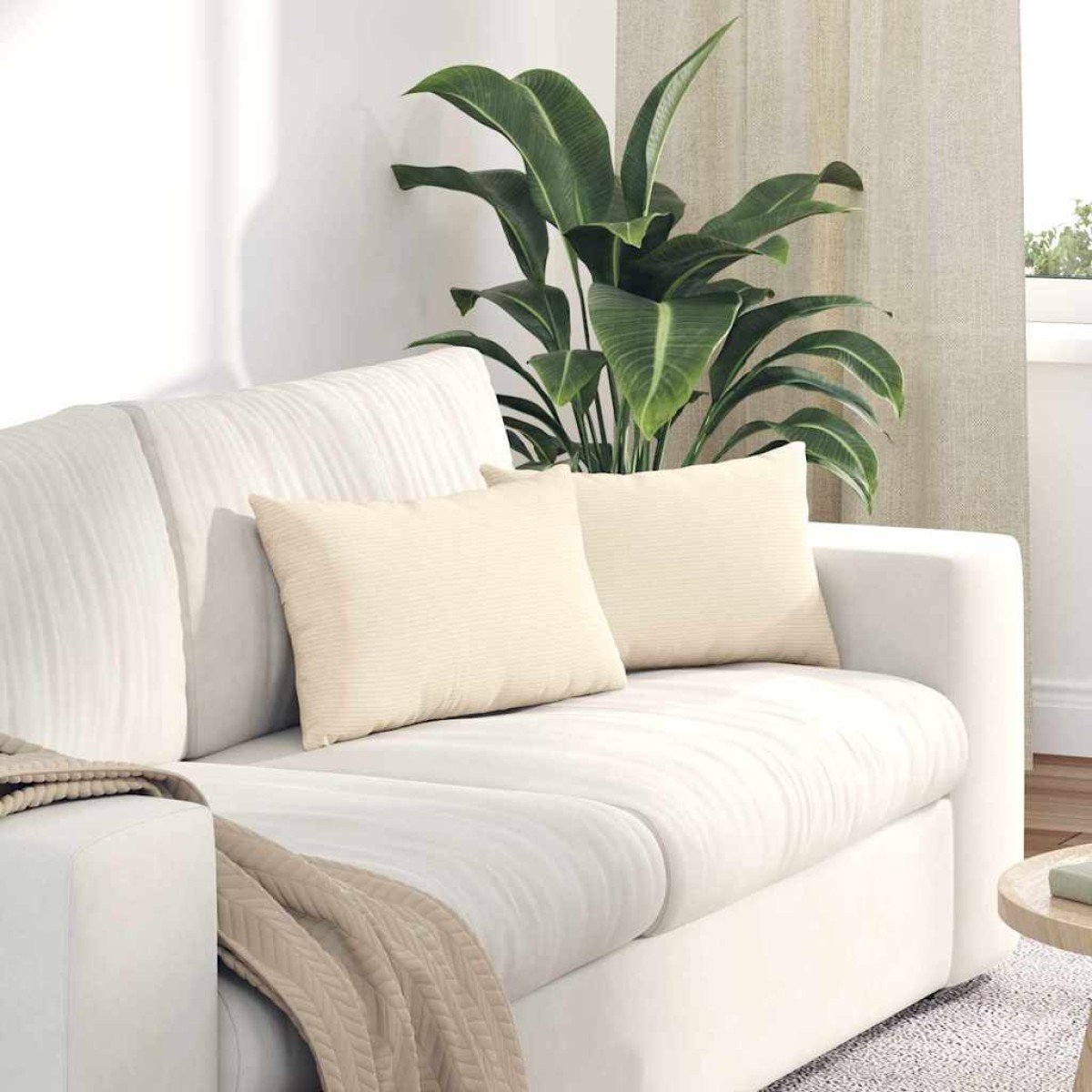 vidaXL Μαξιλάρι Καναπέ 2 pcs Κρεμ 50 x 30 cm Υφασμάτινο Κορντουρά