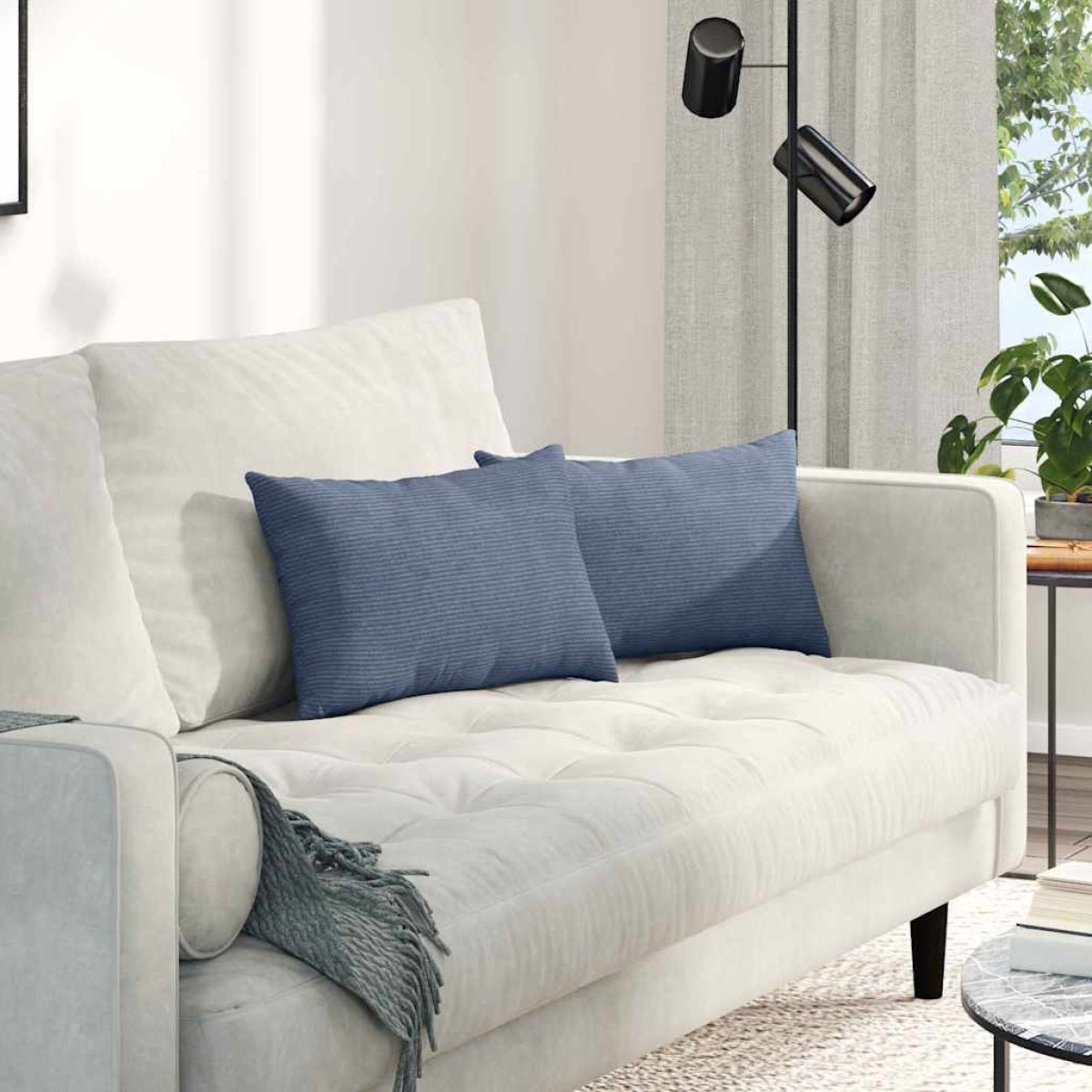 vidaXL Μαξιλάρι Καναπέ 2 pcs Μπλε 50 x 30 cm Υφασμάτινο Κορντουρά