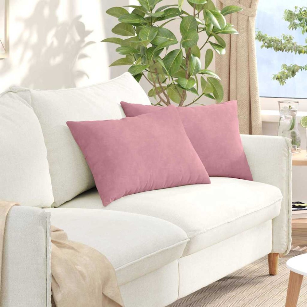 vidaXL Μαξιλάρι Καναπέ 2 pcs Ροζ 60 x 40 cm Υφασμάτινο Κορντουρά