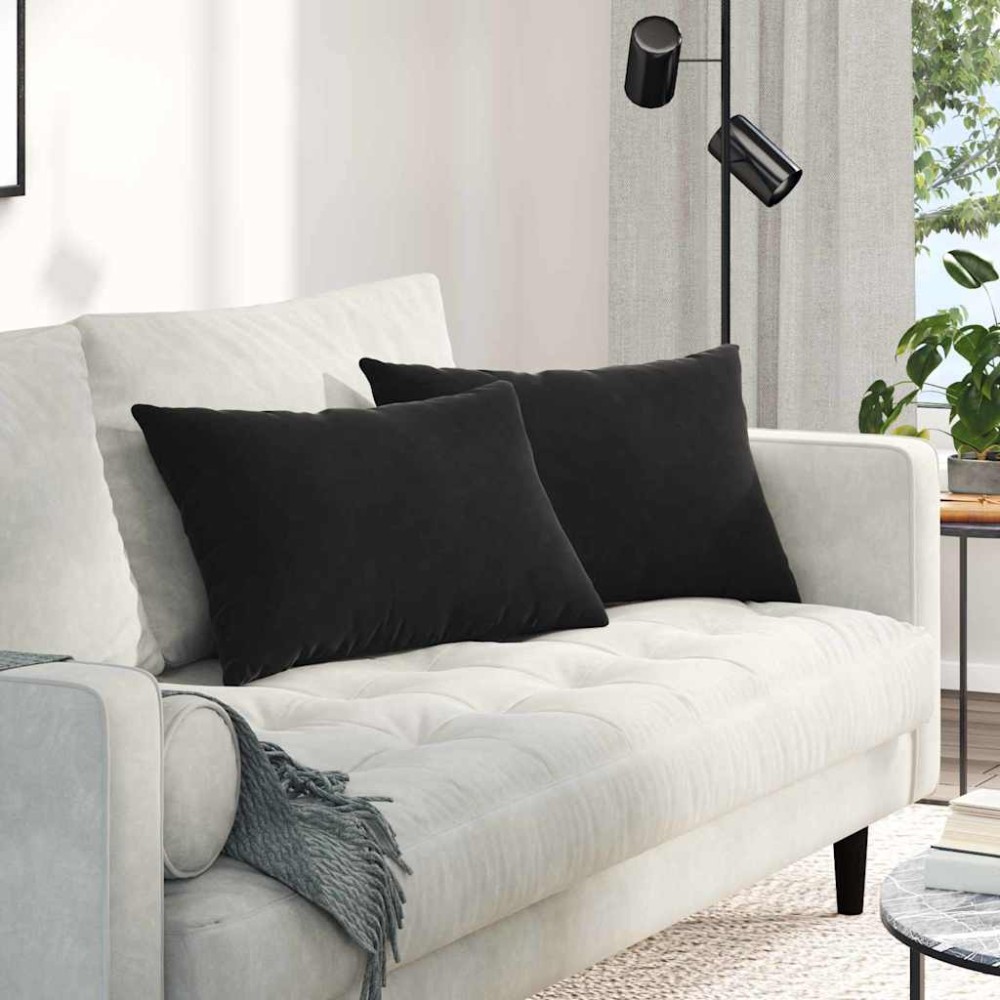 vidaXL Μαξιλάρι Καναπέ 2 pcs Μαύρο 60 x 40 cm Υφασμάτινο Κορντουρά