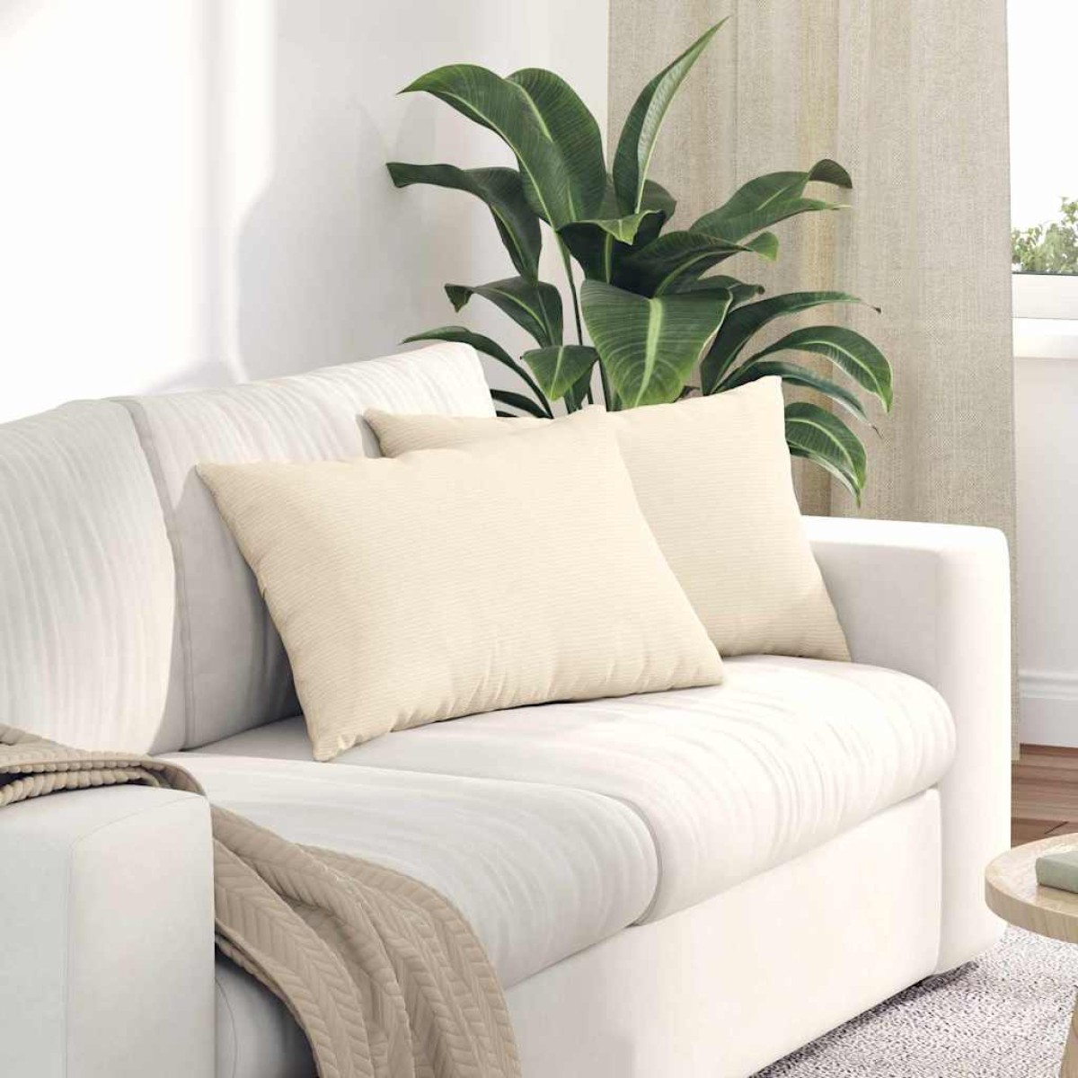 vidaXL Μαξιλάρι Καναπέ 2 pcs Κρεμ 60 x 40 cm Υφασμάτινο Κορντουρά