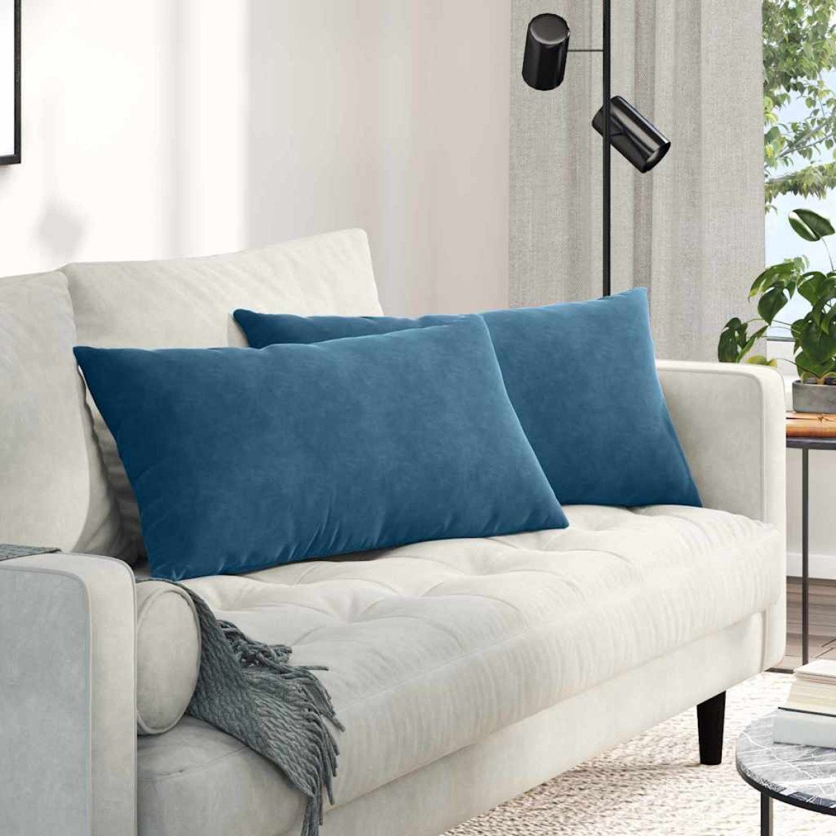 vidaXL Μαξιλάρι Καναπέ 2 pcs Μπλε 80 x 40 cm Υφασμάτινο Κορντουρά