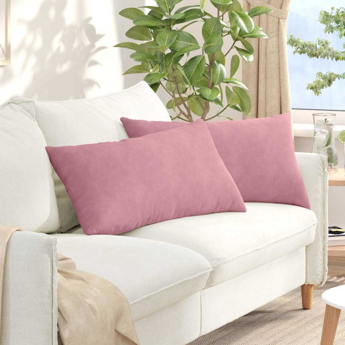 vidaXL Μαξιλάρι Καναπέ 2 pcs Ροζ 80 x 40 cm Υφασμάτινο Κορντουρά