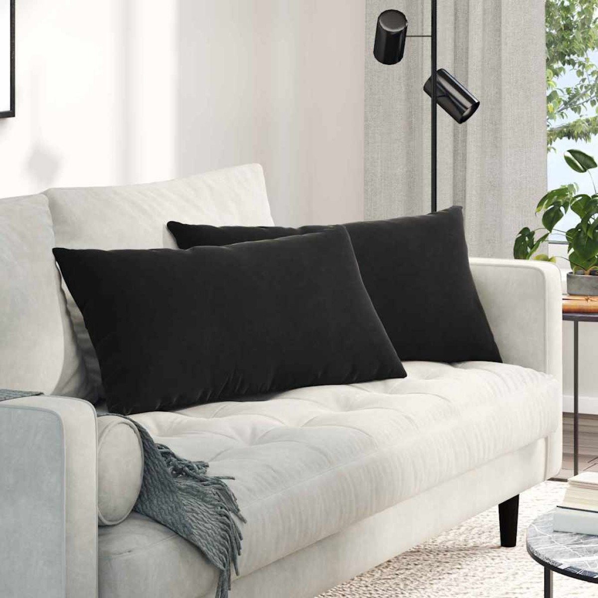 vidaXL Μαξιλάρι Καναπέ 2 pcs Μαύρο 80 x 40 cm Υφασμάτινο Κορντουρά
