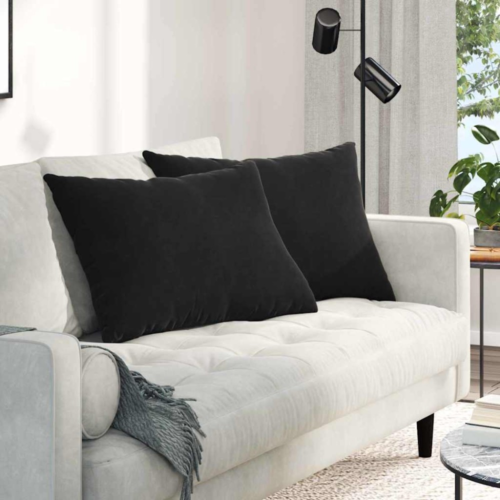 vidaXL Μαξιλάρι Καναπέ 2 pcs Μαύρο 70 x 50 cm Υφασμάτινο Κορντουρά