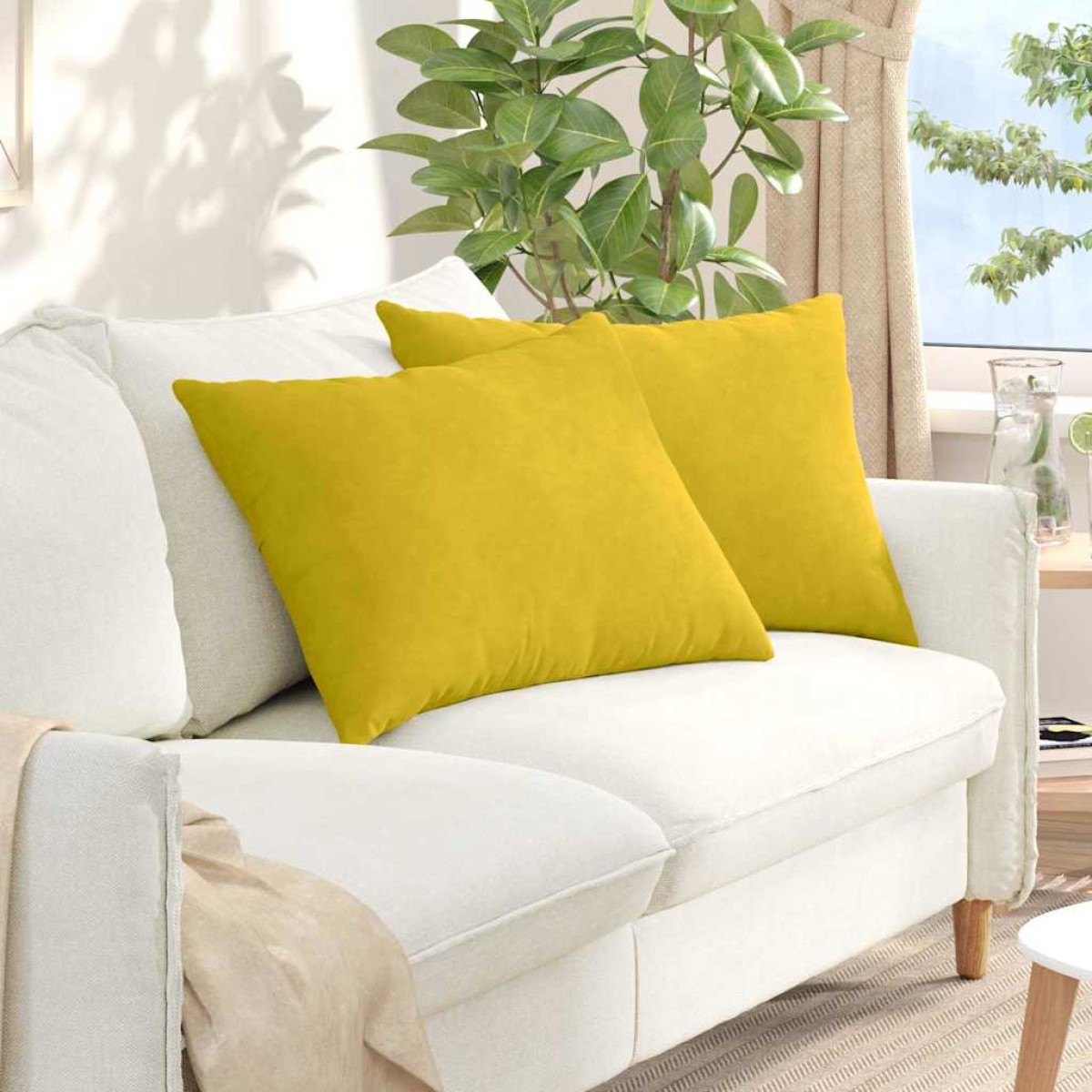 vidaXL Μαξιλάρι Καναπέ 2 pcs Κίτρινο 70 x 50 cm Υφασμάτινο Κορντουρά