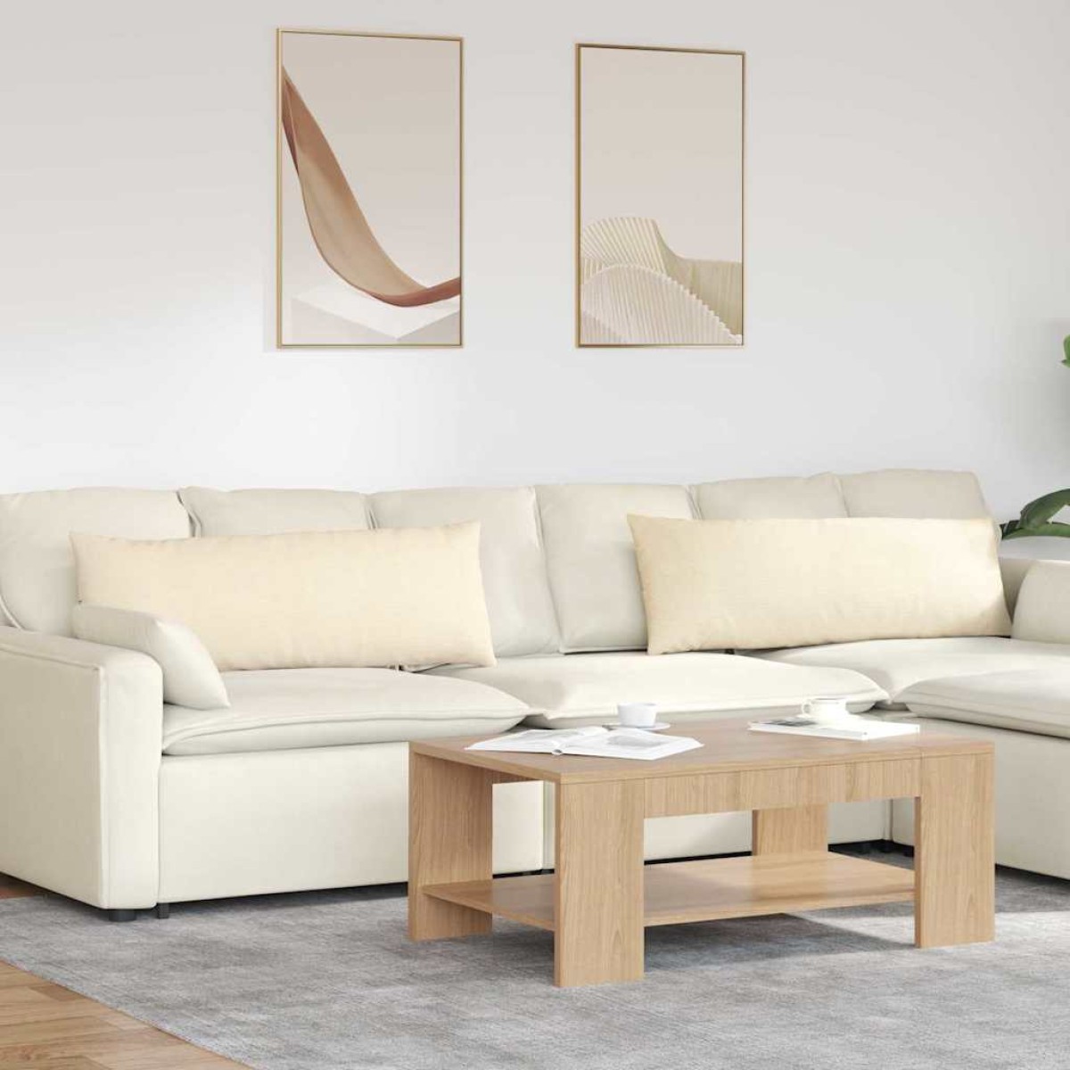 vidaXL Μαξιλάρι Καναπέ 2 pcs Κρεμ 120 x 40 cm Υφασμάτινο Κορντουρά