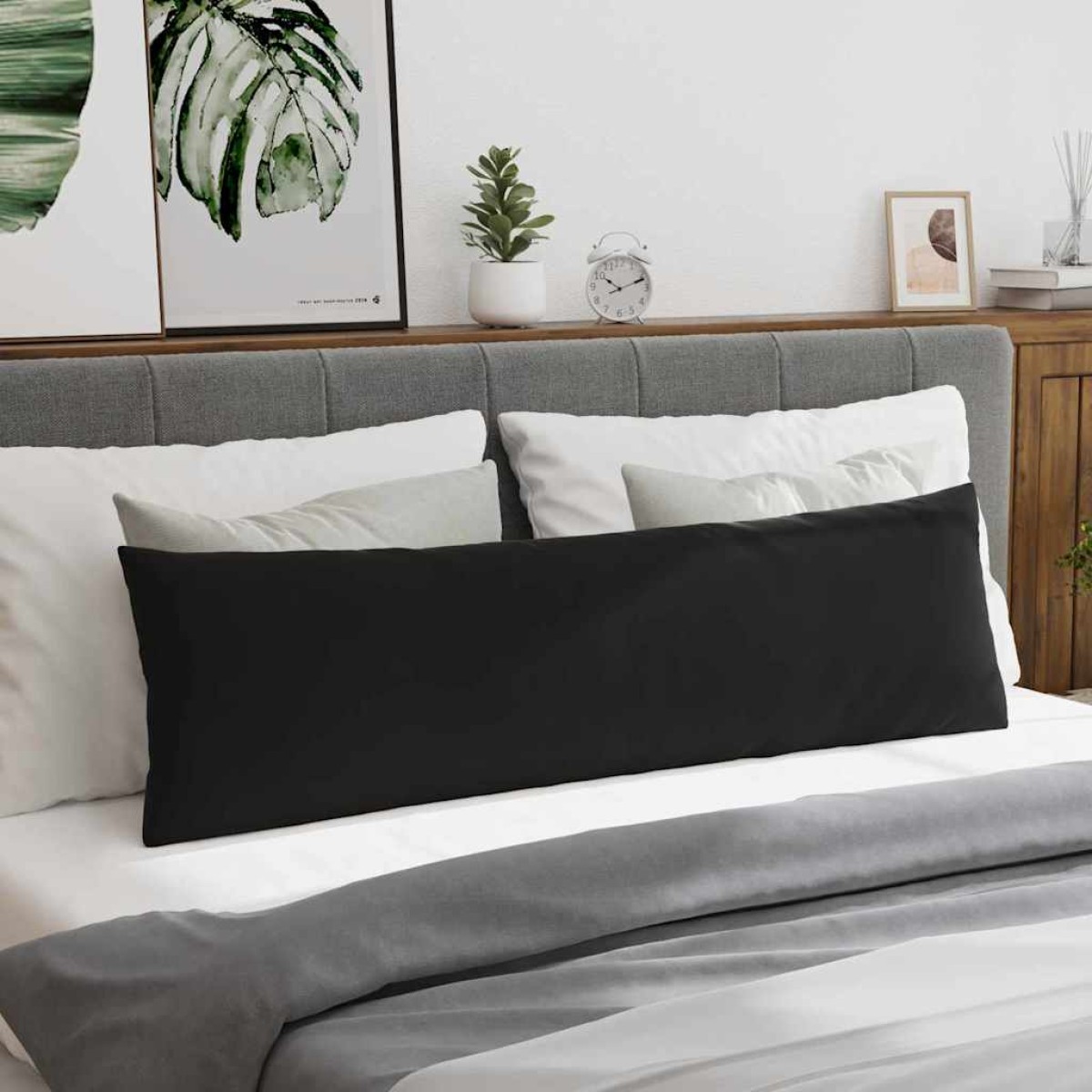 vidaXL Μαξιλάρι Καναπέ 2 pcs Μαύρο 145 x 40 εκ. Υφασμάτινο Κορντουρά