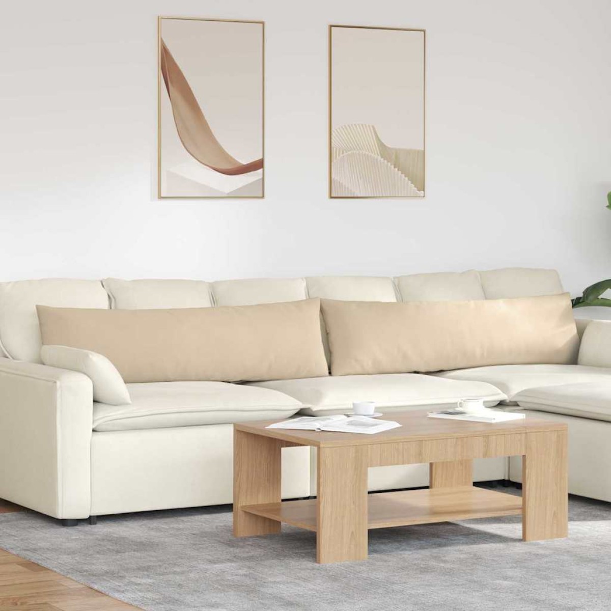 vidaXL Μαξιλάρι Καναπέ 2 pcs Κρεμ 145 x 40 εκ. ύφασμα